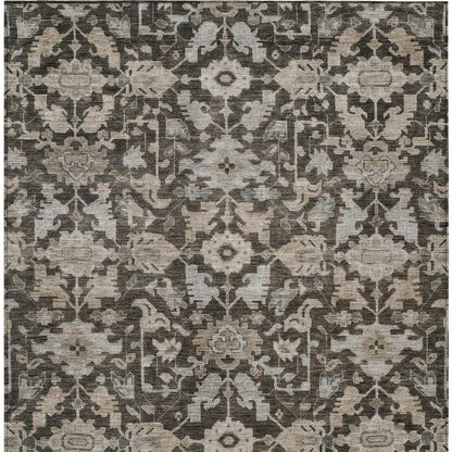 9' X 12' Chocolate And Gray Floral Washable Indoor Outdoor Area Rug HomeRoots