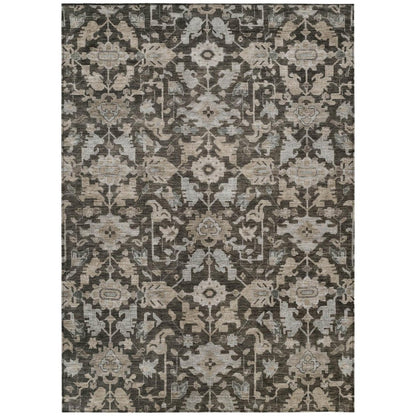 9' X 12' Chocolate And Gray Floral Washable Indoor Outdoor Area Rug HomeRoots