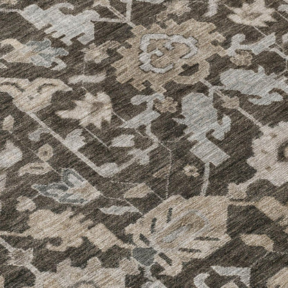 9' X 12' Chocolate And Gray Floral Washable Indoor Outdoor Area Rug HomeRoots