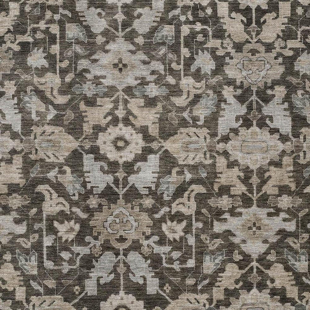 10' X 14' Chocolate And Gray Floral Washable Indoor Outdoor Area Rug — view 5