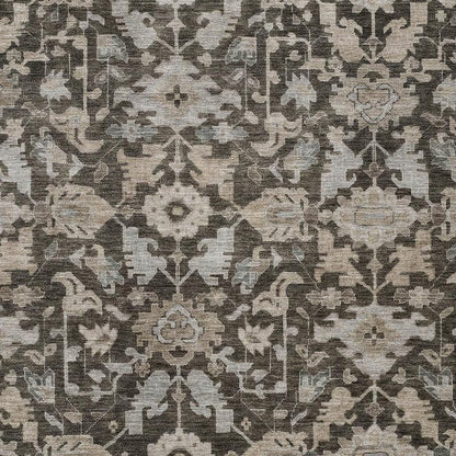 10' X 14' Chocolate And Gray Floral Washable Indoor Outdoor Area Rug HomeRoots