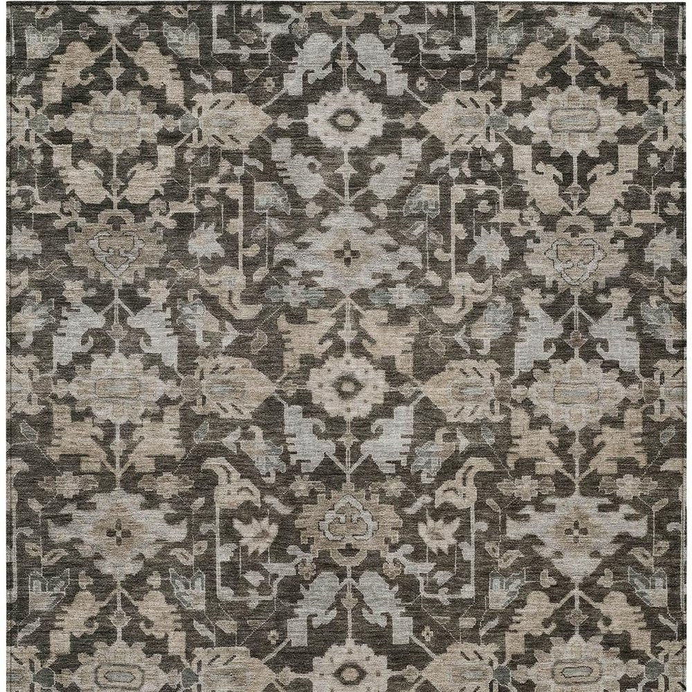 10' X 14' Chocolate And Gray Floral Washable Indoor Outdoor Area Rug — view 6