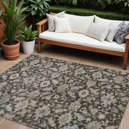 10' X 14' Chocolate And Gray Floral Washable Indoor Outdoor Area Rug HomeRoots
