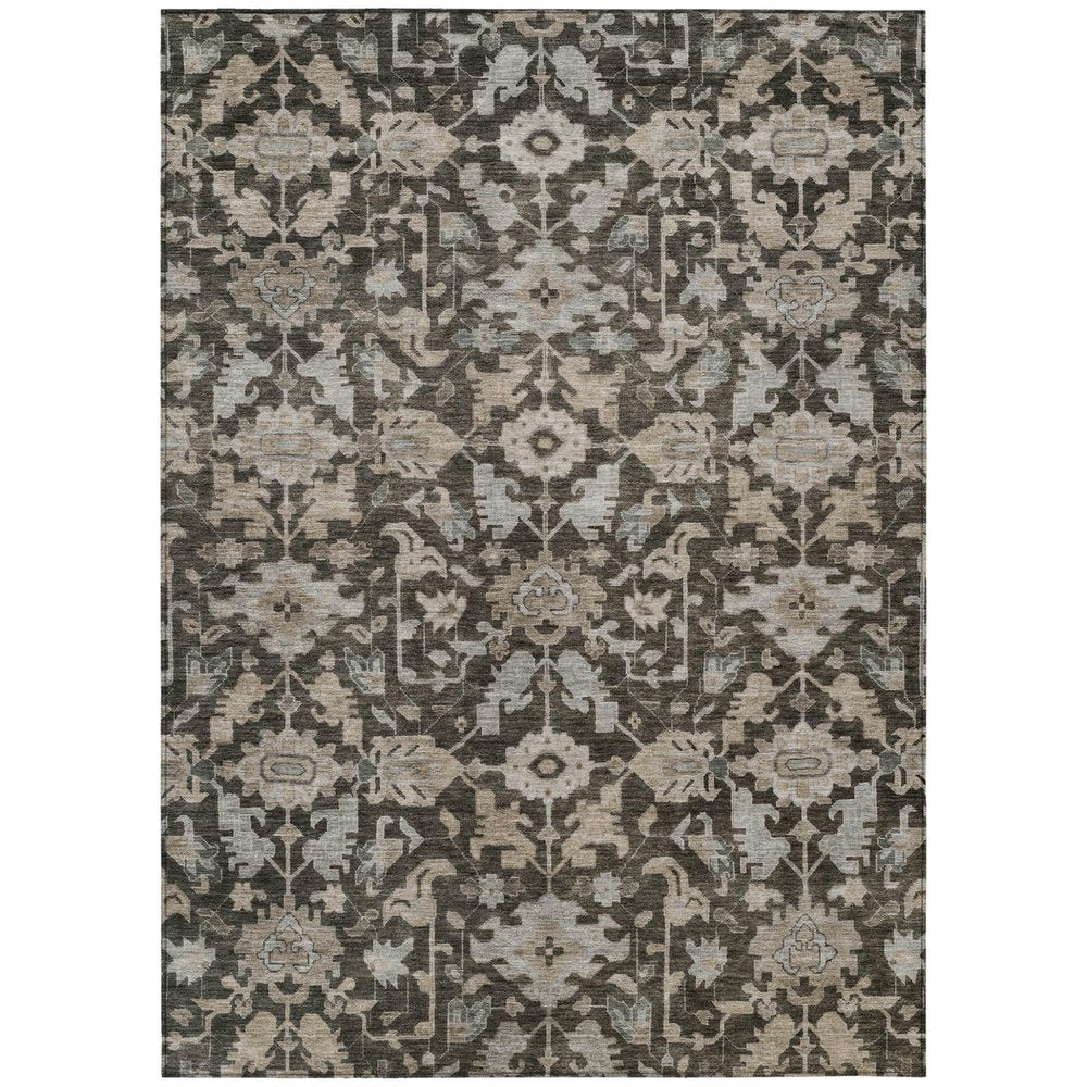 10' X 14' Chocolate And Gray Floral Washable Indoor Outdoor Area Rug HomeRoots