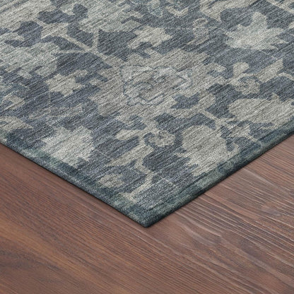 3' X 5' Denim Blue And Silver Floral Washable Indoor Outdoor Area Rug HomeRoots
