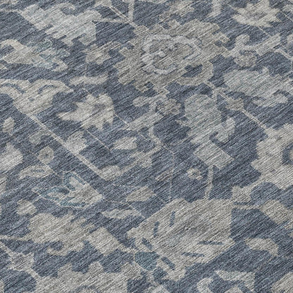 3' X 5' Denim Blue And Silver Floral Washable Indoor Outdoor Area Rug HomeRoots