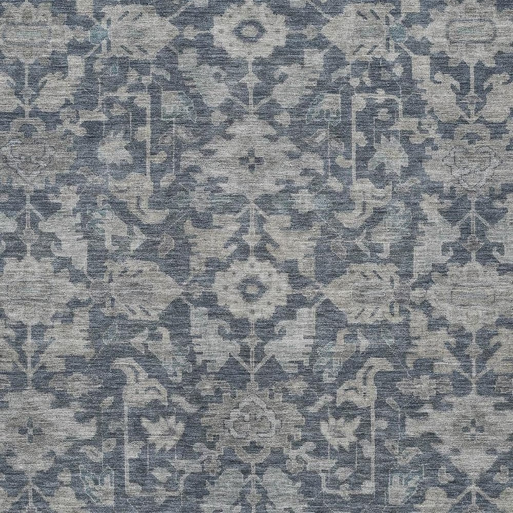 5' X 8' Denim Blue And Silver Floral Washable Indoor Outdoor Area Rug — view 5