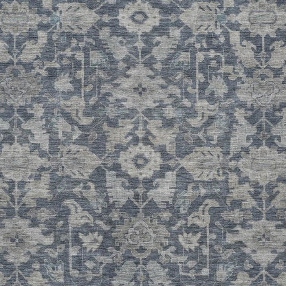 5' X 8' Denim Blue And Silver Floral Washable Indoor Outdoor Area Rug