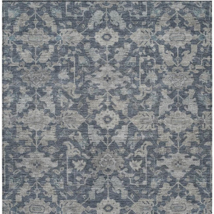 5' X 8' Denim Blue And Silver Floral Washable Indoor Outdoor Area Rug HomeRoots