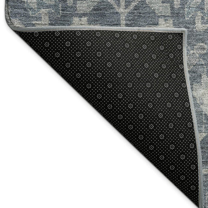 5' X 8' Denim Blue And Silver Floral Washable Indoor Outdoor Area Rug