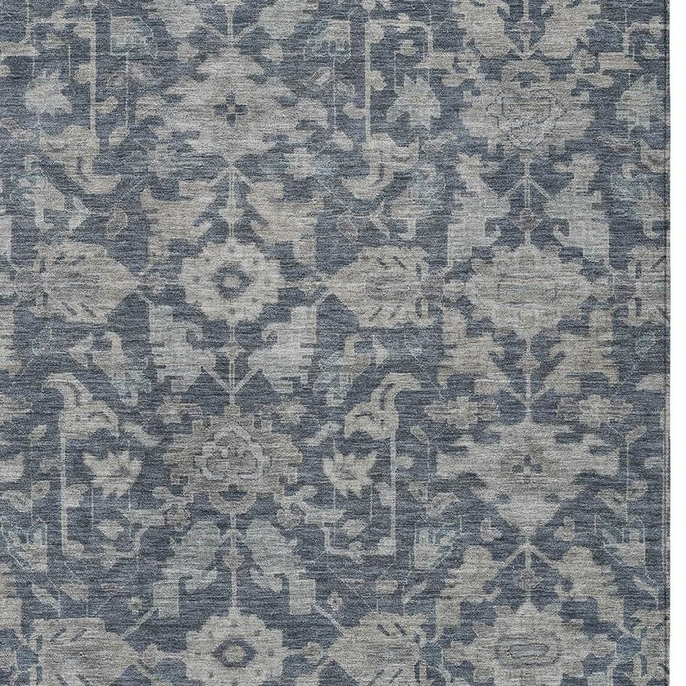 8' X 10' Denim Blue And Silver Floral Washable Indoor Outdoor Area Rug HomeRoots