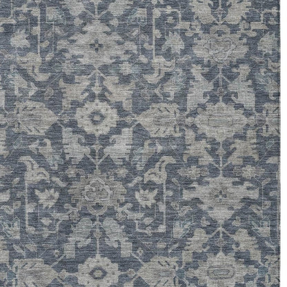 8' X 10' Denim Blue And Silver Floral Washable Indoor Outdoor Area Rug HomeRoots