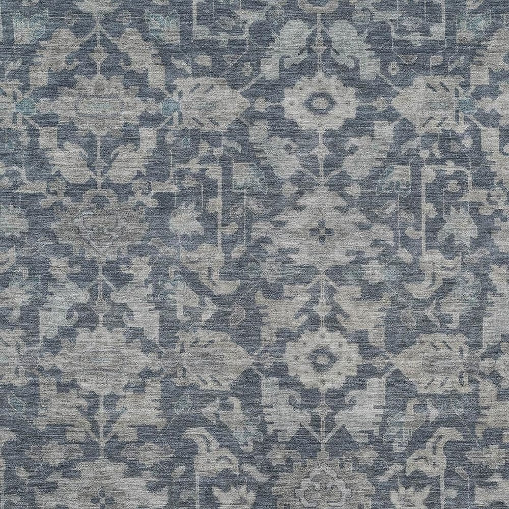 10' X 14' Denim Blue And Silver Floral Washable Indoor Outdoor Area Rug — view 5
