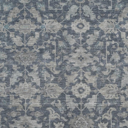 10' X 14' Denim Blue And Silver Floral Washable Indoor Outdoor Area Rug HomeRoots