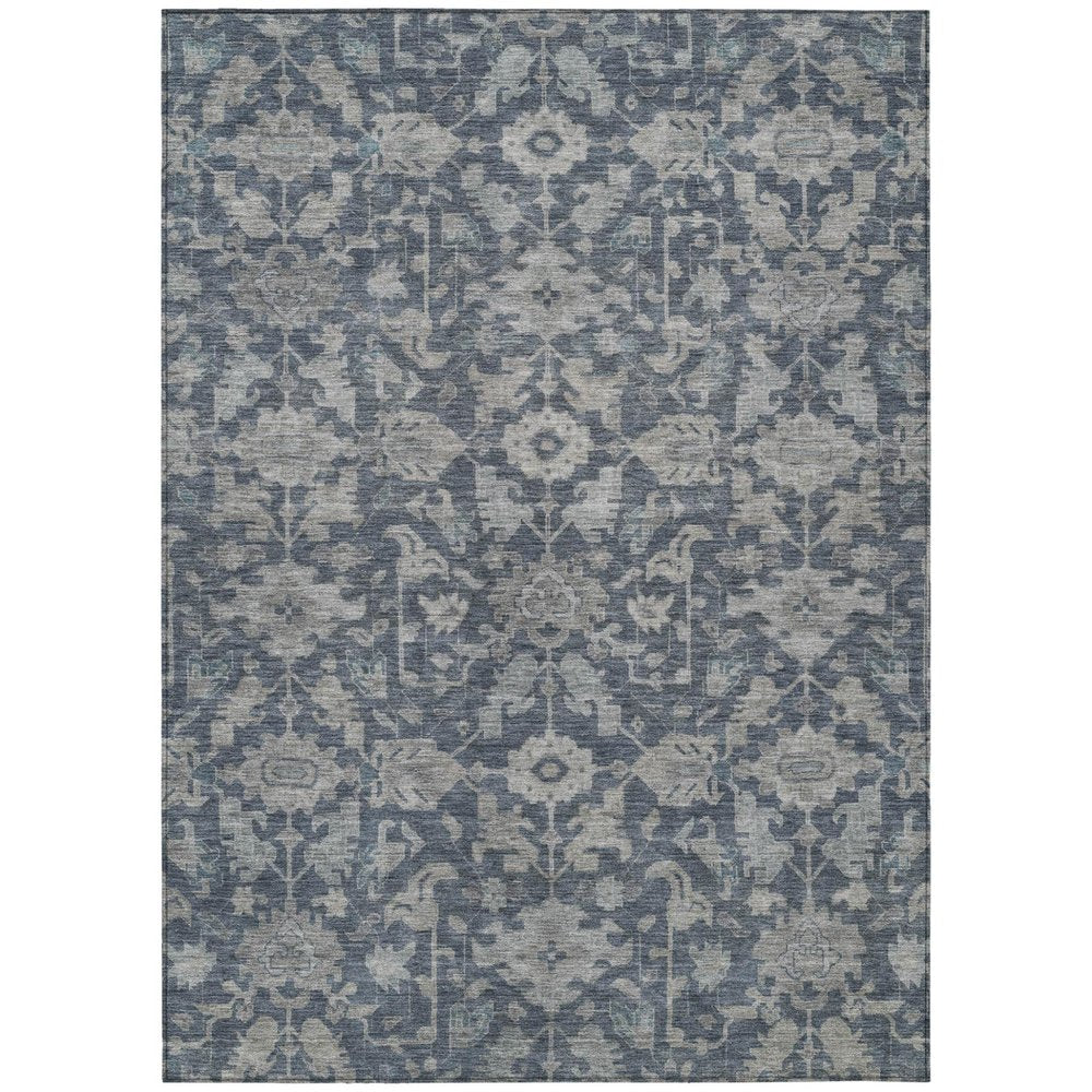 10' X 14' Denim Blue And Silver Floral Washable Indoor Outdoor Area Rug HomeRoots