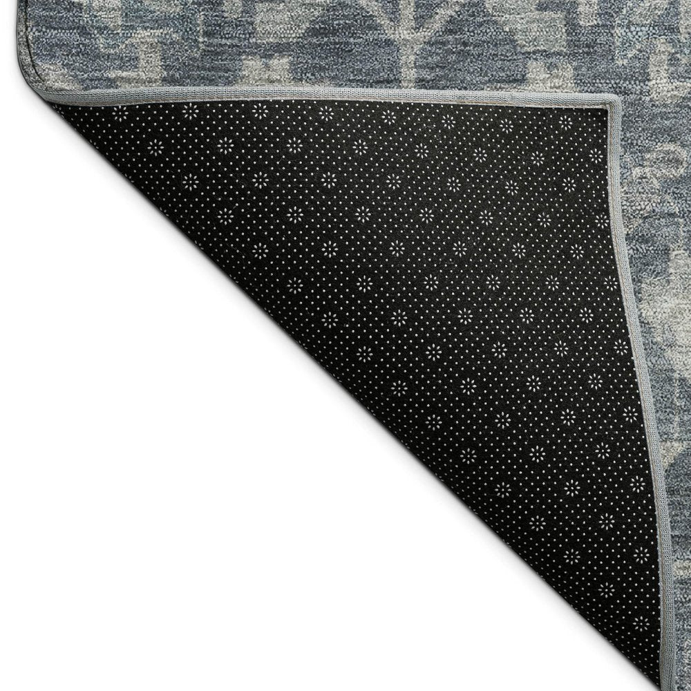 10' X 14' Denim Blue And Silver Floral Washable Indoor Outdoor Area Rug HomeRoots