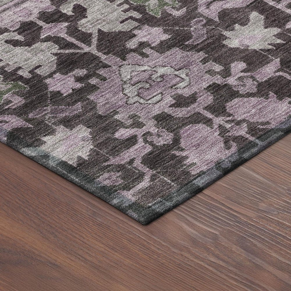 8' Eggplant And Gray Round Floral Washable Indoor Outdoor Area Rug HomeRoots