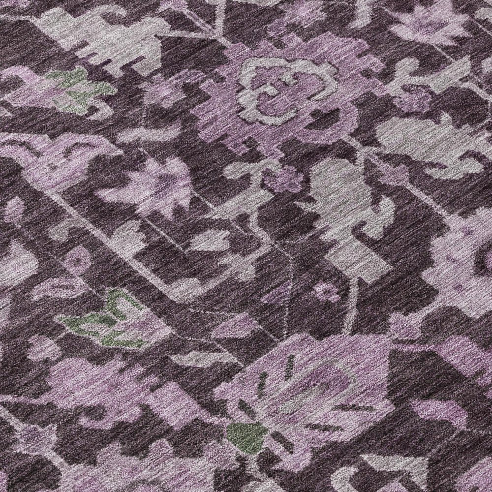 8' Eggplant And Gray Round Floral Washable Indoor Outdoor Area Rug — view 4