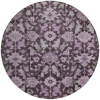 8' Eggplant And Gray Round Floral Washable Indoor Outdoor Area Rug HomeRoots