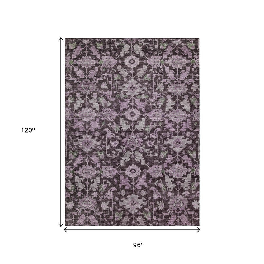 8' X 10' Eggplant And Gray Floral Washable Indoor Outdoor Area Rug — view 7