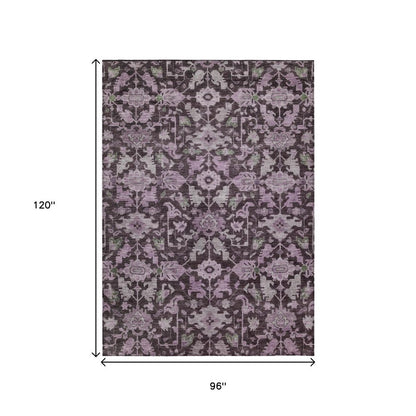 8' X 10' Eggplant And Gray Floral Washable Indoor Outdoor Area Rug HomeRoots