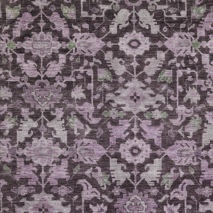 10' X 14' Eggplant And Gray Floral Washable Indoor Outdoor Area Rug HomeRoots