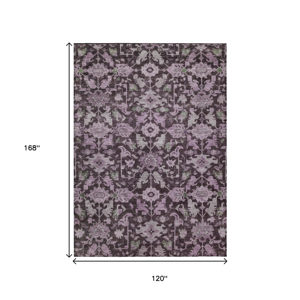 10' X 14' Eggplant And Gray Floral Washable Indoor Outdoor Area Rug — view 7