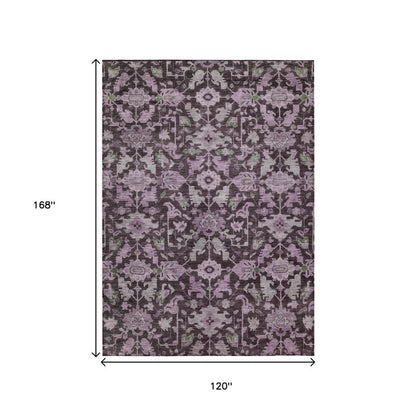 10' X 14' Eggplant And Gray Floral Washable Indoor Outdoor Area Rug HomeRoots