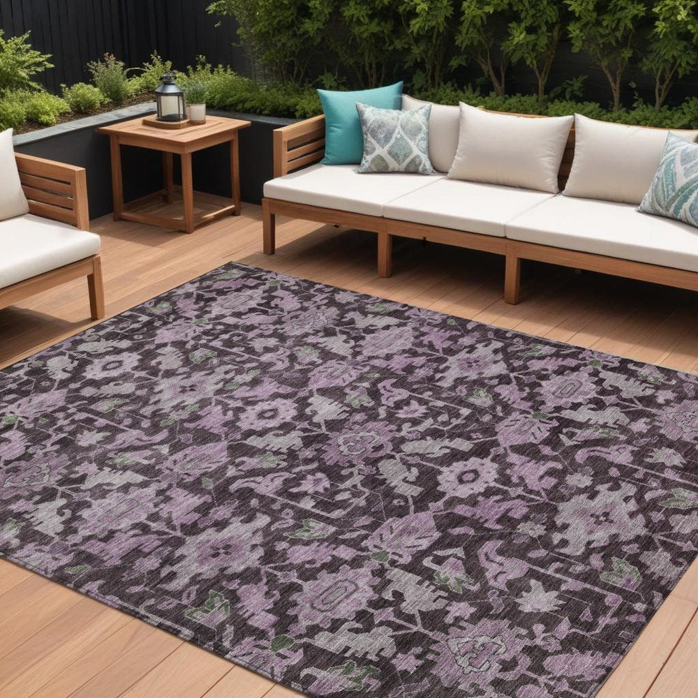 10' X 14' Eggplant And Gray Floral Washable Indoor Outdoor Area Rug — view 8
