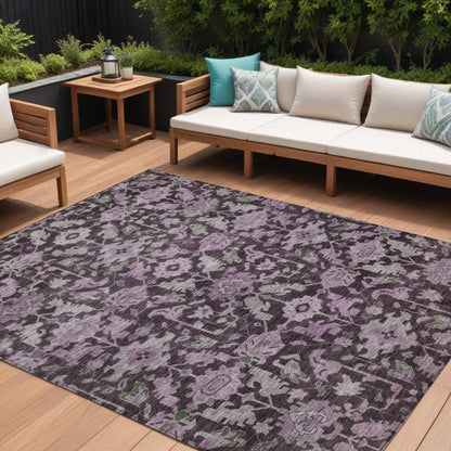 10' X 14' Eggplant And Gray Floral Washable Indoor Outdoor Area Rug HomeRoots