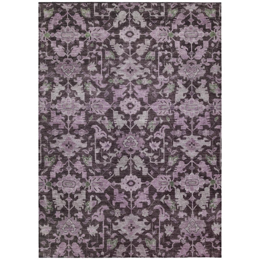 10' X 14' Eggplant And Gray Floral Washable Indoor Outdoor Area Rug