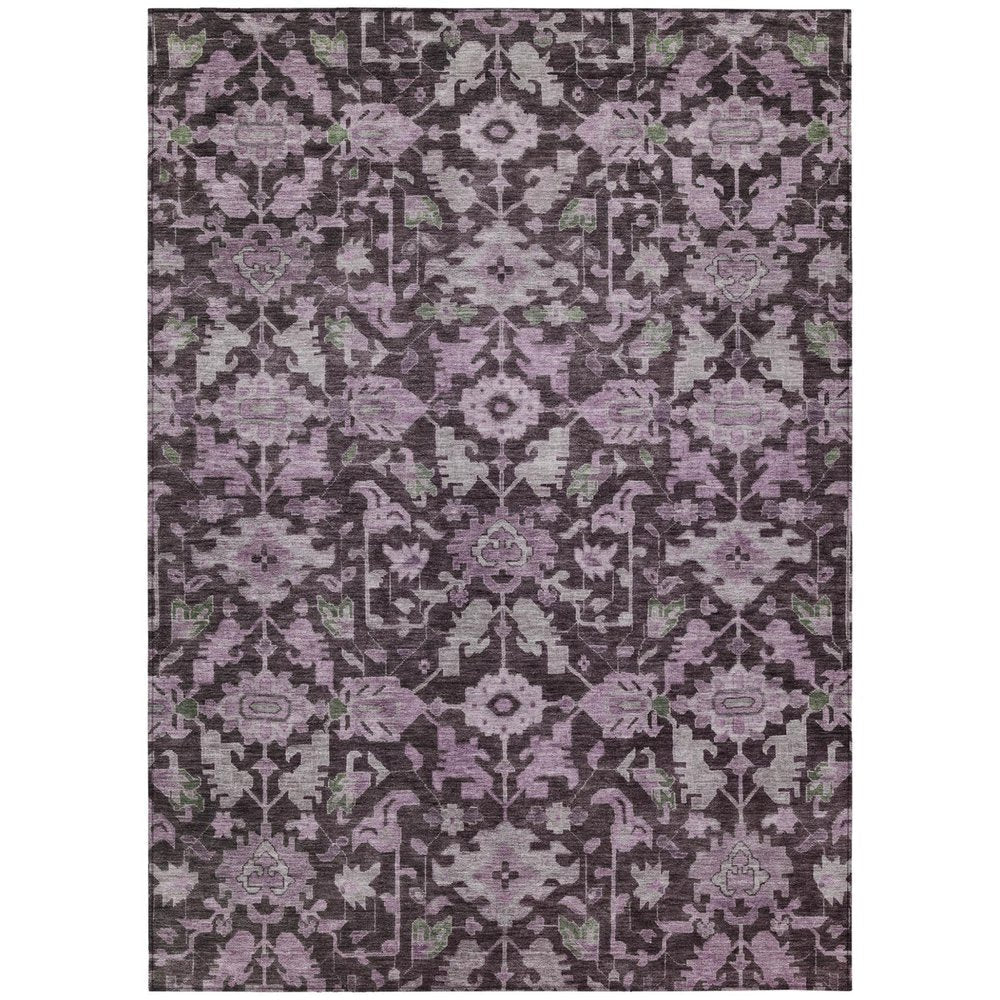 10' X 14' Eggplant And Gray Floral Washable Indoor Outdoor Area Rug — view 1