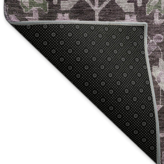10' X 14' Eggplant And Gray Floral Washable Indoor Outdoor Area Rug