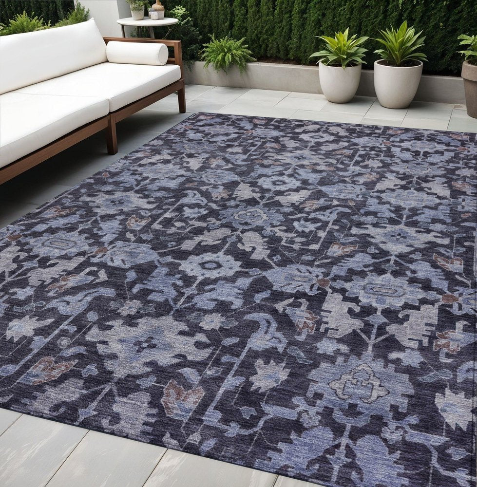 5' X 8' Navy Blue And Plum Floral Washable Indoor Outdoor Area Rug HomeRoots