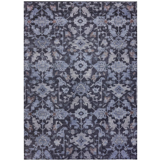 5' X 8' Navy Blue And Plum Floral Washable Indoor Outdoor Area Rug