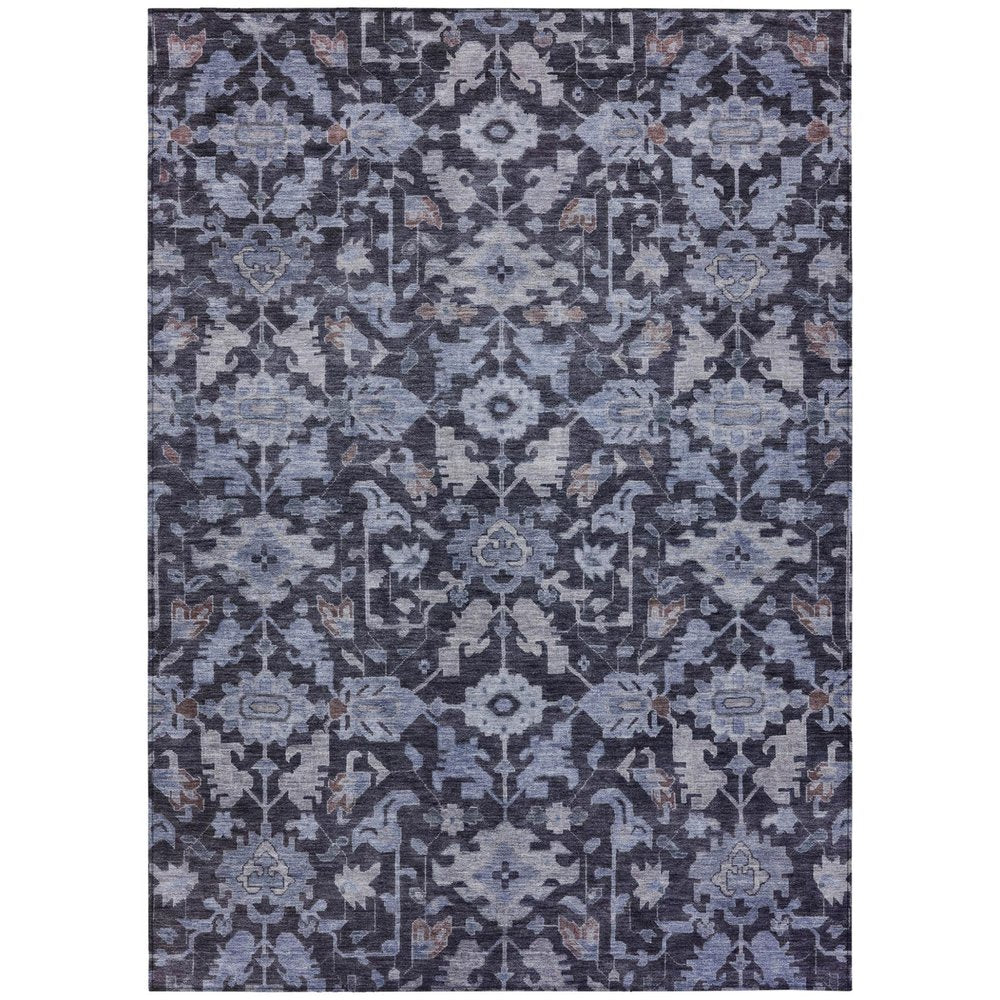 5' X 8' Navy Blue And Plum Floral Washable Indoor Outdoor Area Rug — view 1