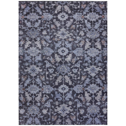 5' X 8' Navy Blue And Plum Floral Washable Indoor Outdoor Area Rug HomeRoots