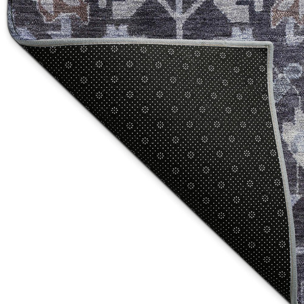 5' X 8' Navy Blue And Plum Floral Washable Indoor Outdoor Area Rug — view 2