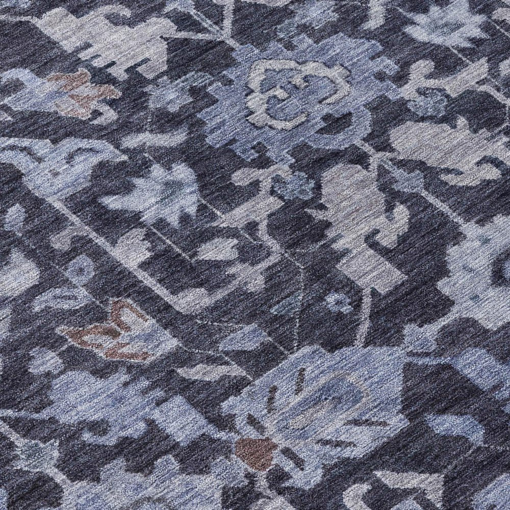 5' X 8' Navy Blue And Plum Floral Washable Indoor Outdoor Area Rug — view 4