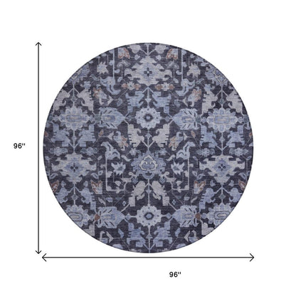 8' Navy Blue And Plum Round Floral Washable Indoor Outdoor Area Rug HomeRoots