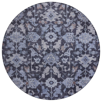 8' Navy Blue And Plum Round Floral Washable Indoor Outdoor Area Rug HomeRoots