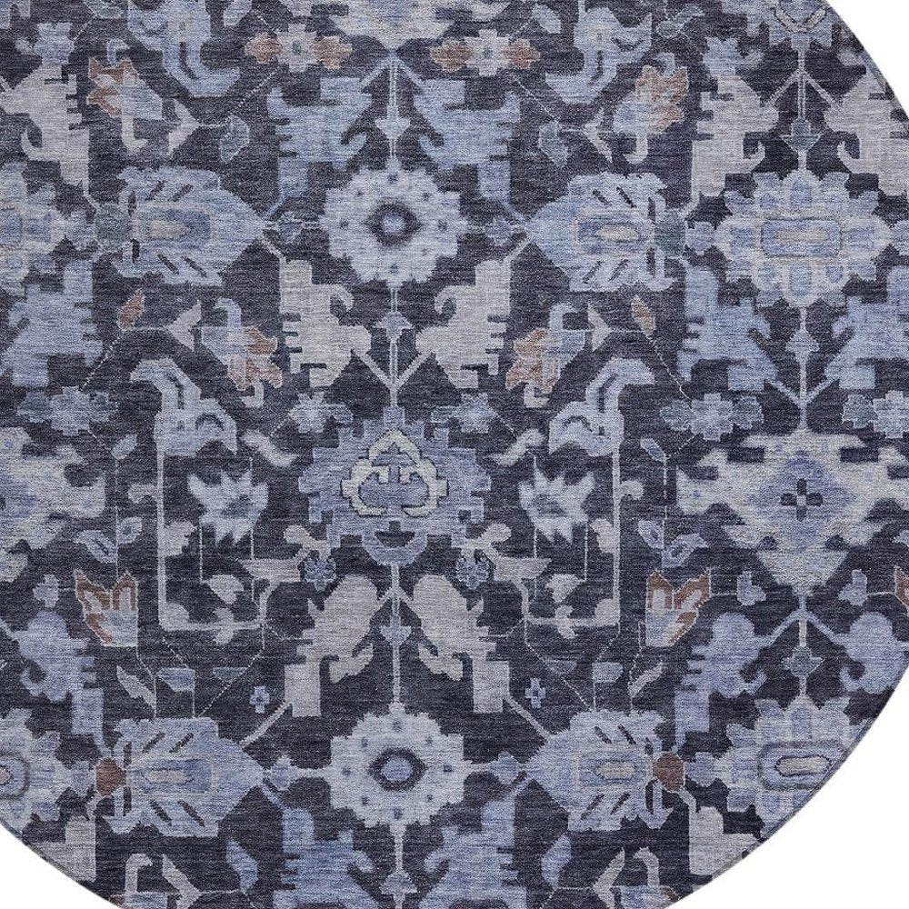 8' Navy Blue And Plum Round Floral Washable Indoor Outdoor Area Rug HomeRoots