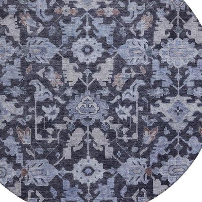 8' Navy Blue And Plum Round Floral Washable Indoor Outdoor Area Rug HomeRoots