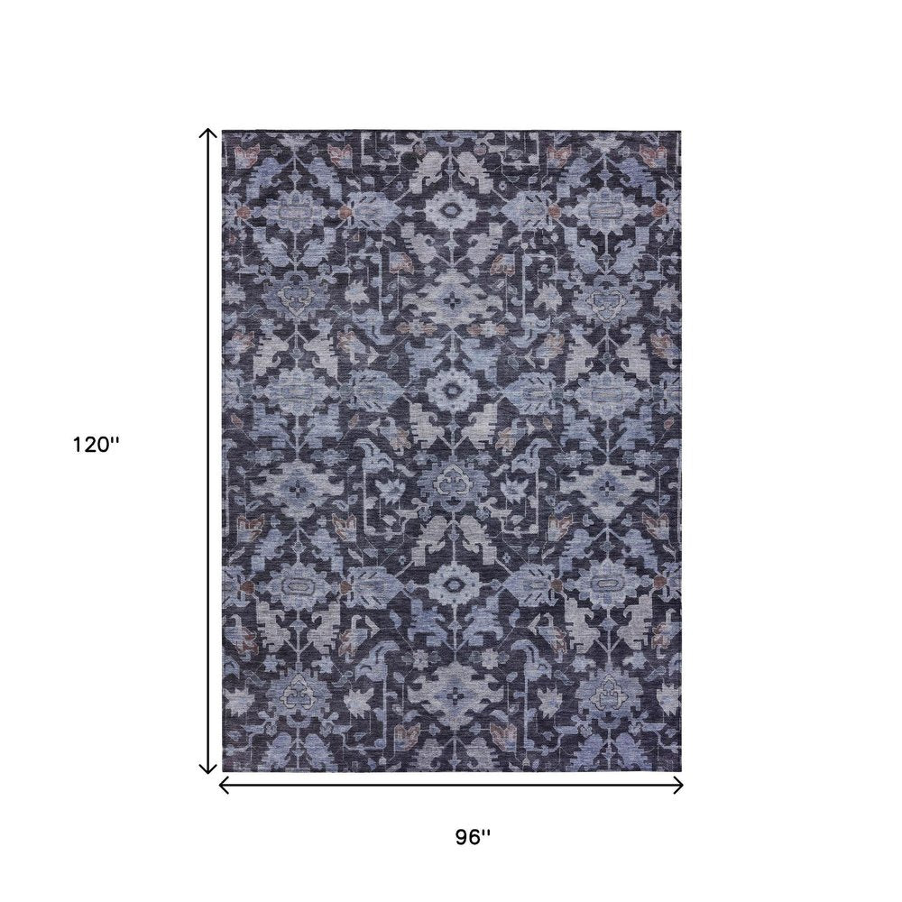 8' X 10' Navy Blue And Plum Floral Washable Indoor Outdoor Area Rug HomeRoots
