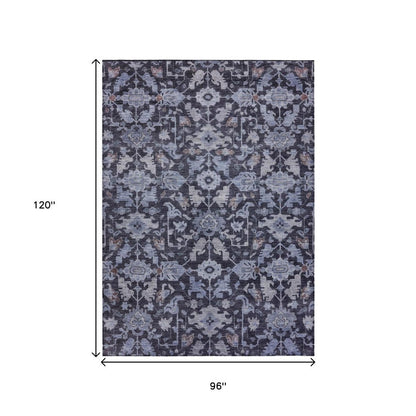 8' X 10' Navy Blue And Plum Floral Washable Indoor Outdoor Area Rug HomeRoots