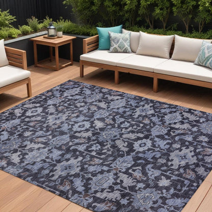 8' X 10' Navy Blue And Plum Floral Washable Indoor Outdoor Area Rug HomeRoots