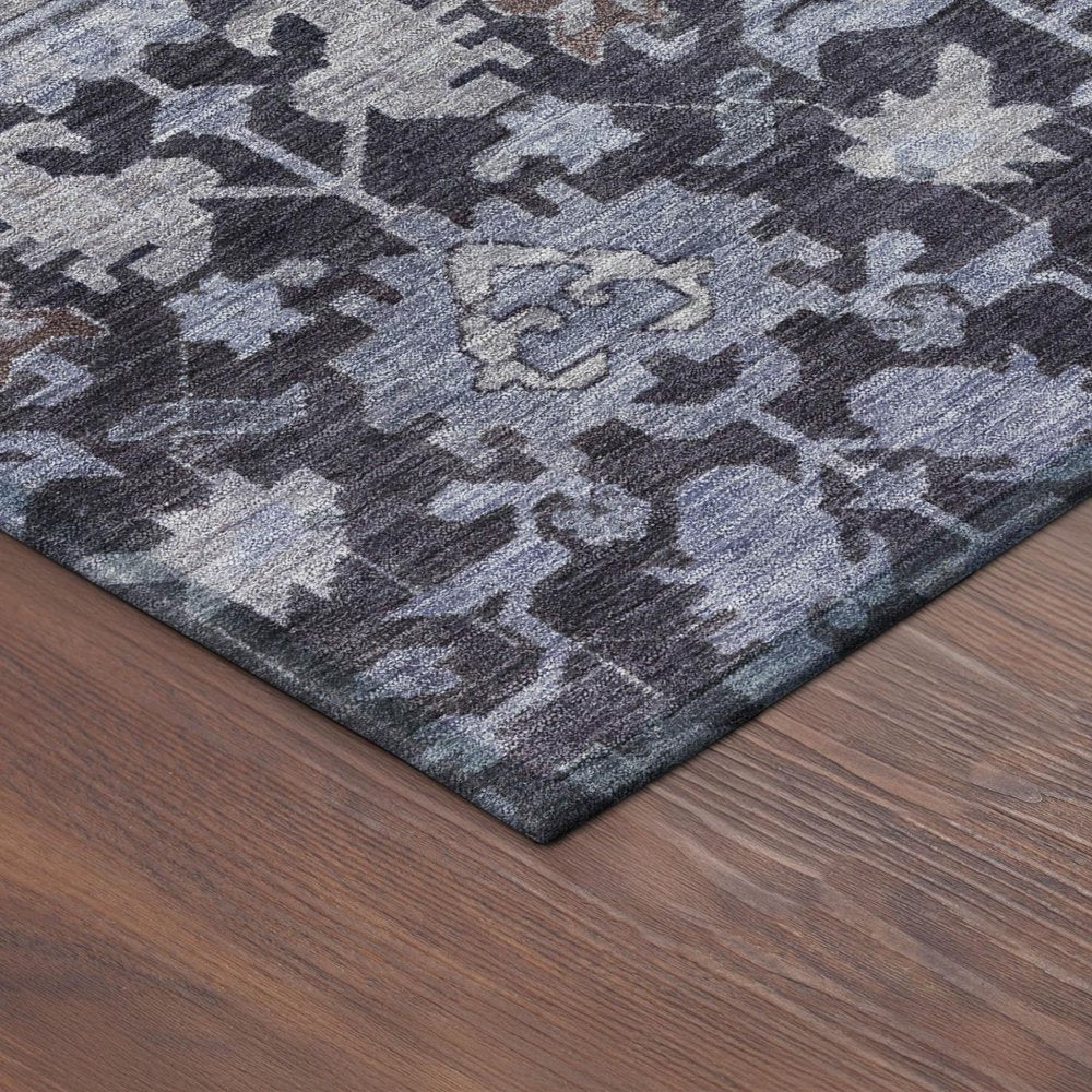 8' X 10' Navy Blue And Plum Floral Washable Indoor Outdoor Area Rug HomeRoots