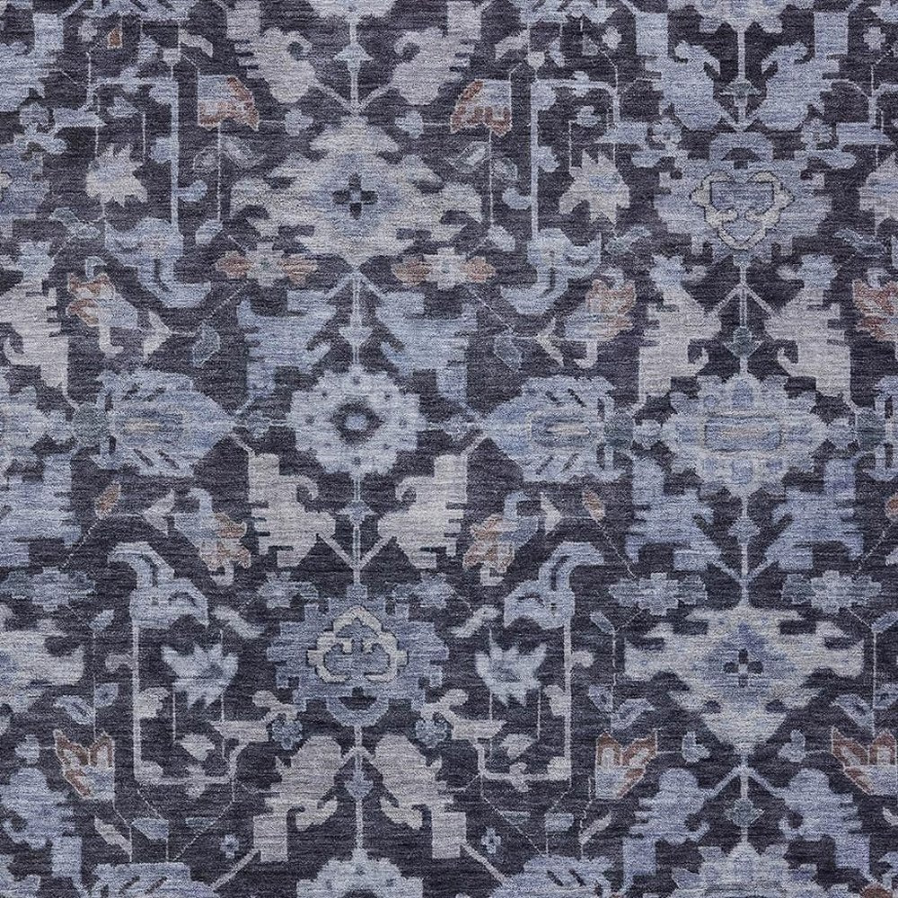 9' X 12' Navy Blue And Plum Floral Washable Indoor Outdoor Area Rug HomeRoots