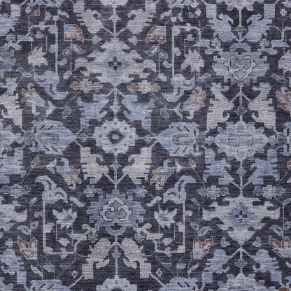9' X 12' Navy Blue And Plum Floral Washable Indoor Outdoor Area Rug HomeRoots
