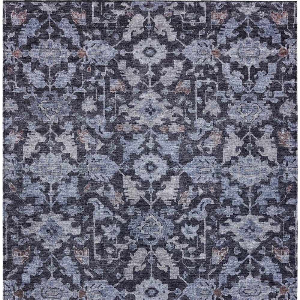 9' X 12' Navy Blue And Plum Floral Washable Indoor Outdoor Area Rug — view 5